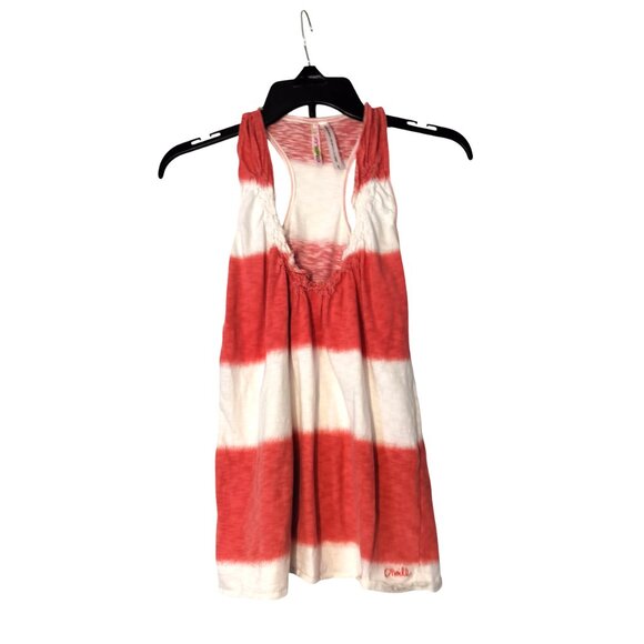 O'NEILL TANK TOP Size Small Orange and White Striped Razor Back Ruffles V-Neck - Picture 1 of 10